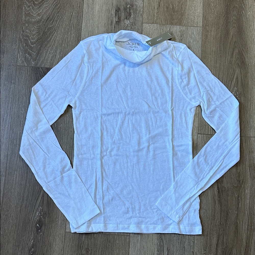 J. Crew White Long Sleeve Mock Neck Shirt lightweight